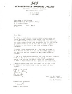 Letter from Jan Carlzon to Mark H. McCormack