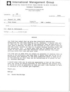 Fax from Mark H. McCormack to Tony Greer