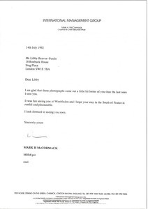 Letter from Mark H. McCormack to Libby Reeves-Purdie