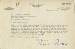 Letter from Edward L. Parsons to Josephine W. Duveneck