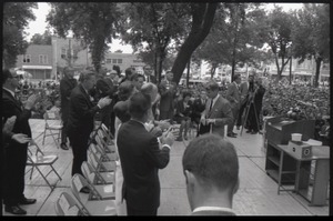 Robert F. Kennedy, walking away from the podium after speaking on behalf of Democratic candidates in front of the Noble County courthouse