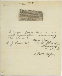 Letter from S. G. Dimock to Joseph Lyman
