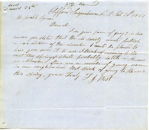 Letter from J. F. West to Joseph Lyman