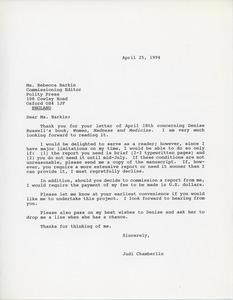 Letter from Judi Chamberlin to Rebecca Harkin
