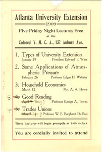 Broadsheet of Atlanta University Extension Free Friday Night Lectures