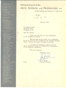 Letter from National Council of the Arts, Sciences and Professions to W. E. B. Du Bois