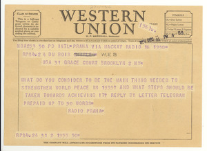 Telegram from Radio Praha to W. E. B. Du Bois