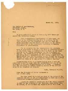 Letter from W. E. B. Du Bois to the editor of Architecture