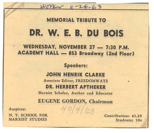 Memorial tribute to Dr. W. E. B. Du Bois