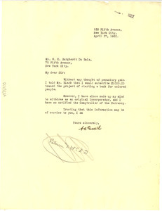 Letter from A. S. Frissel to W. E. B. Du Bois