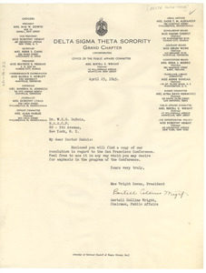 Letter from Delta Sigma Theta Sorority to W. E. B. Du Bois
