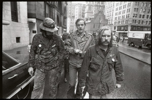 Vietnam Veterans Against the War demonstration 'Search and destroy': veterans walking down State Street, Old State House in background