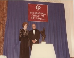 First lady Nancy Reagan on stage with Jeremiah Milbank, Jr.