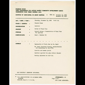 Minutes for realtors meeting on November 15, 1962 and meeting attendance list