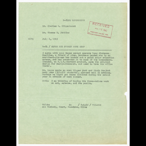 Memorandum from Mr. Thomas H. Jenkins to Mr. Charles G. Hilgenburst about Kepes and summer work camp