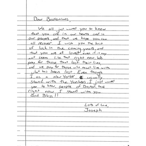 Letter from a student at Christian Brothers Academy (Syracuse, New York)