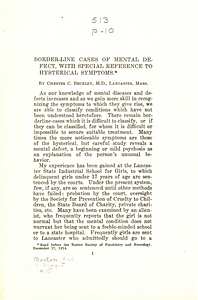 Border-line cases of mental defect, with special reference to hysterical symptoms