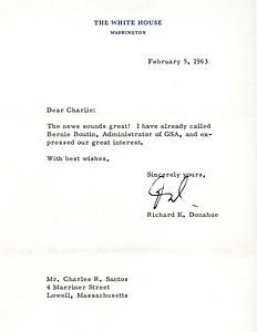 Letter from Richard Donahue to Charles Santos Jr. (February 5, 1963)