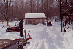 Nordic ski track making equipment and Moon Barn.