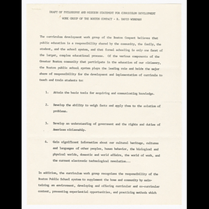 Draft of philosophy and mission statement for curriculum development work group of the Boston compact, R. David Workman