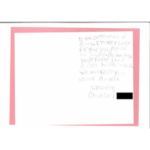 Letter of condolence from a student at St. Anthony of Padua Parish School (Fairport Harbor, Ohio)