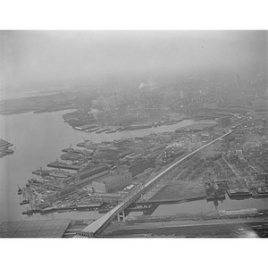 Charlestown, Mystic River (Tobin) Bridge ramps, Navy Yard, left, Boston, MA