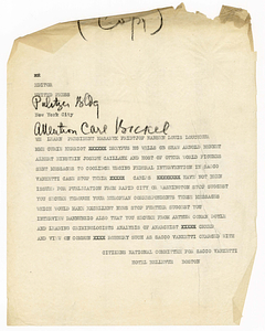 Draft telegram from Citizens National Committee for Sacco and Vanzetti to United Press editor, circa August 1927