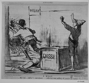 A MILAN. - Oh! hé.... oh! hé!!.... messieurs..... cette fois vous oubliez de sauver la caisse !!!...