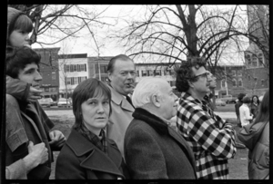 Photographs of the Bread and Puppet Theatre performing on the Amherst Town Common, 1973 January 19