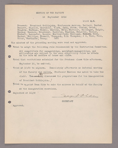 Amherst College faculty meeting minutes 1912/1913