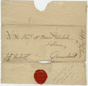 Jeffery Amherst envelope to Eleazar Wheelock, 1763 April 23