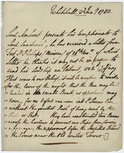 Jeffery Amherst letter to Lord John Montagu, Earl Sandwich, 1782 January 2