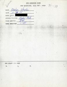 Citywide Coordinating Council daily monitoring report for Hyde Park High School by Gladys Staples, 1975 November 19