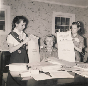 Getting ready for the Waltham Girl Scouts cookie sale