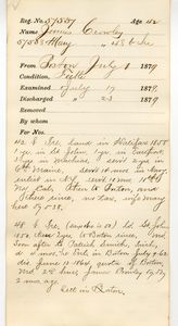 Tewksbury Almshouse Intake Record: Crowley, James