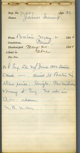 Tewksbury Almshouse Intake Record: Irving, James