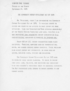 Senator Paul Tsongas' Speech to the Senate on the Community Energy Efficiency Act of 1979