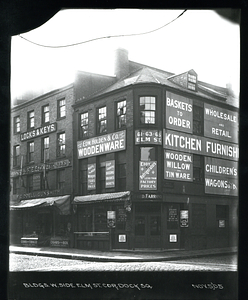 Buildings, west side Elm Street corner Dock Square