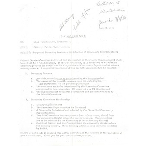Letter, suggested screening procedure for selection of community superintendents.