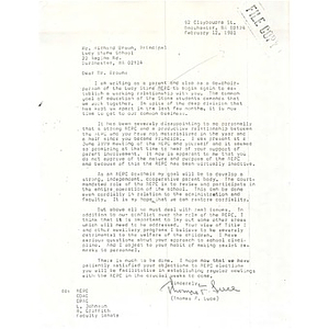 Letter, Richard Brown, February 12, 1981.