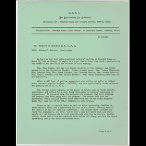 Notes from March 14, 1967 meeting of mothers whose children participate in the N.E F.C. (New Experiences for Children) program