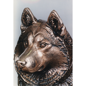 Head of the Northeastern University husky mascot statue