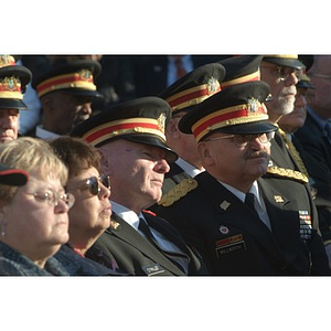 Uniformed men in the audience at the Veterans Memorial dedication ceremony