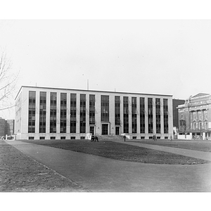 Exterior view of the front of Richards Hall during construction