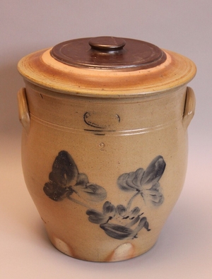 Salt glazed stoneware jar with lid