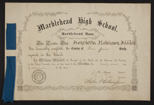 Marblehead High School diploma, 1867