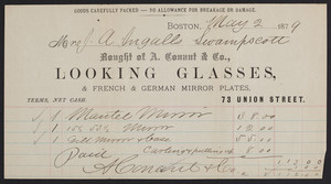 Billhead for A. Conant & Co., looking glasses & French & German mirror plates, 73 Union Street, Boston, Mass., dated May 2, 1879