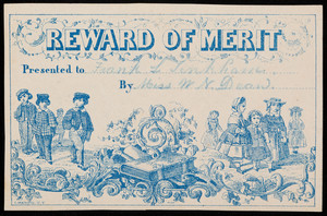 Reward of merit presented to Frank L. Pinkham by Miss W.N. Dean, location unknown