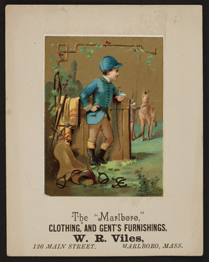 Trade card for The Marlboro, W.R. Viles, clothing, and gent's furnishings, 126 Main Street, Marlboro, Mass., undated