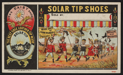 Trade card for Solar Tip Shoes, John Mundell & Co., Philadelphia, Pennsylvania, undated